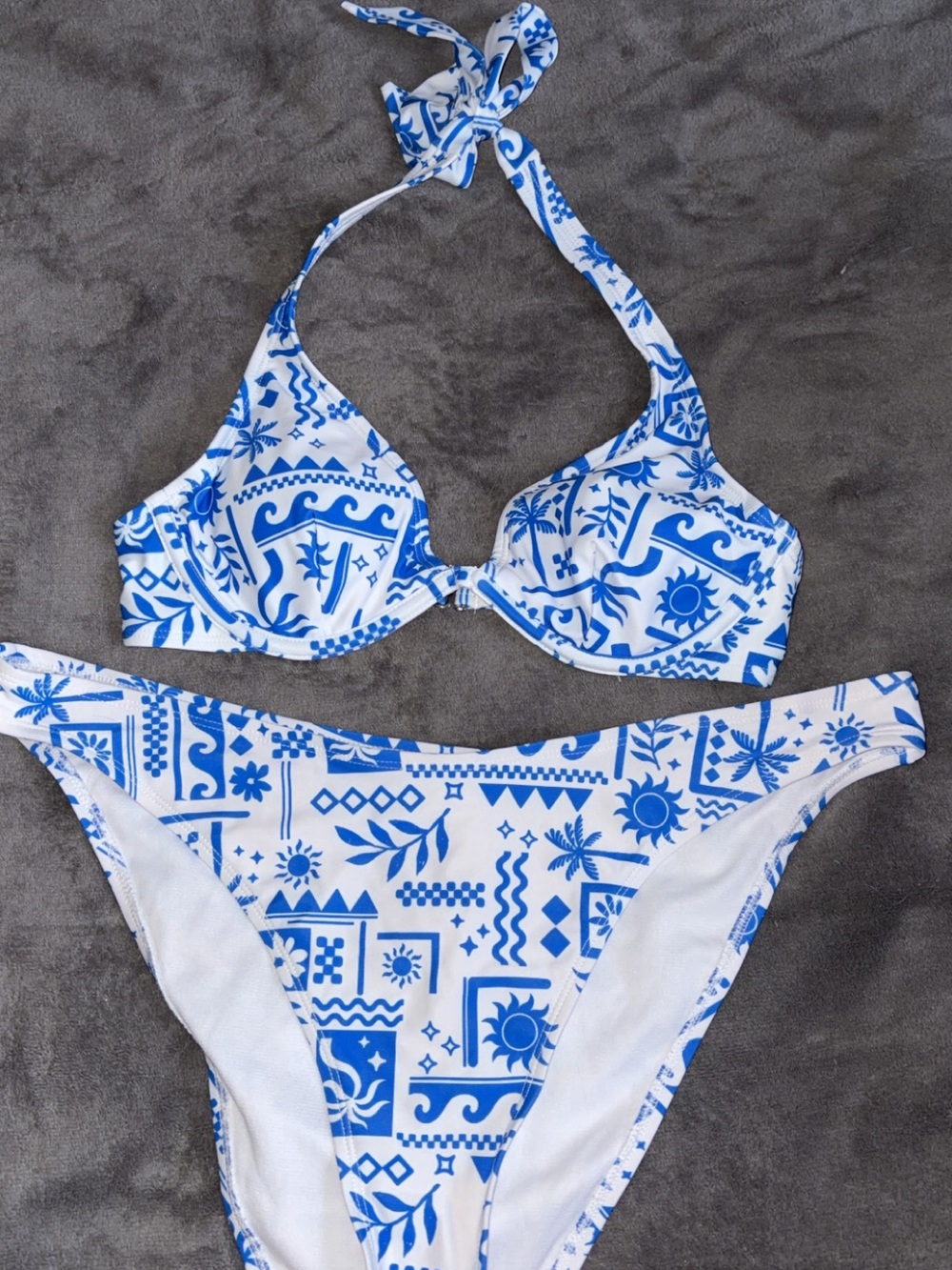 No Boundaries Blue and White Printed Two-Piece Bikini